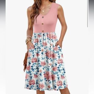SIZE M Pink and Floral Sleeveless Sundress LIKE NEW